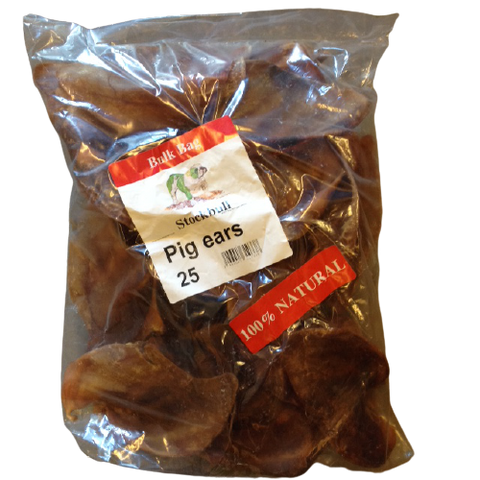stockbull pigs ears x 25 bulk bag natural dog chew treats