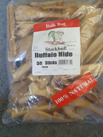 stockbull Buffalo hide x 50 bulk bag natural dog chews